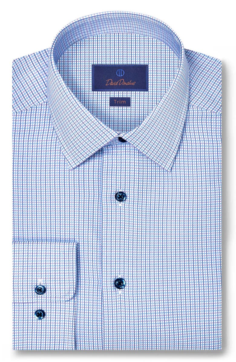 David Donahue Stripe Cotton Dobby Button-Up Shirt, Main, color, Blue/ Berry
