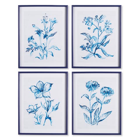 Indigo Watercolor Botanical Prints Set Of 4