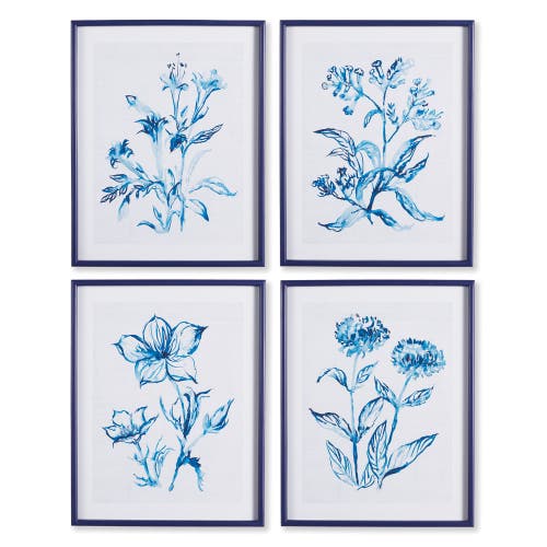 Napa Home & Garden Indigo Watercolor Botanical Prints Set Of 4 In Blue