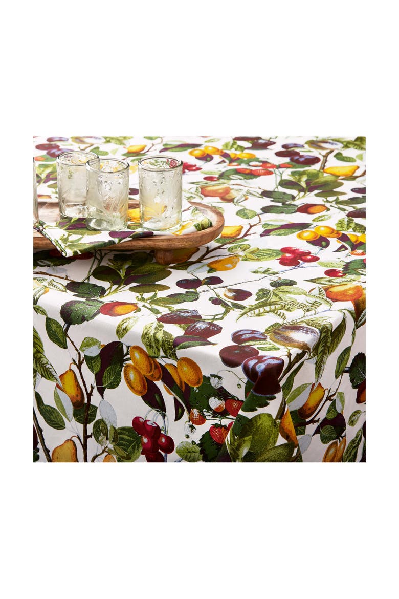 Orchard Multicolor Cotton Tablecloth Everyday Use Machine Washable, Main, color, White
