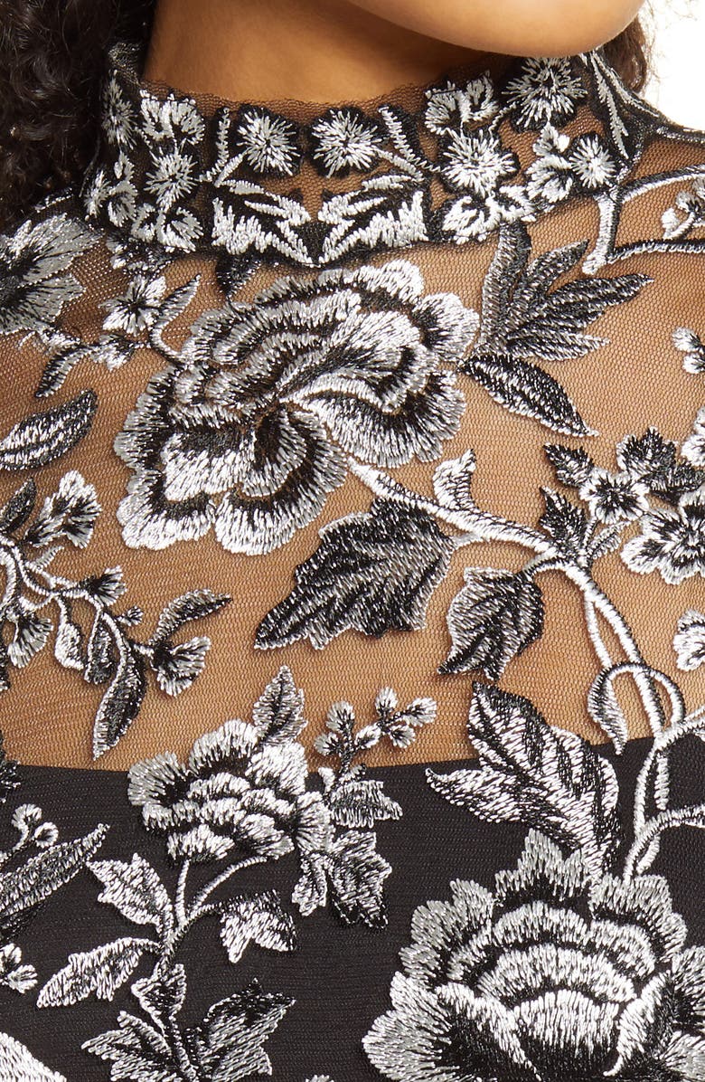 Tadashi Shoji Embroidered Lace Mock Neck Dress, Alternate, color, 