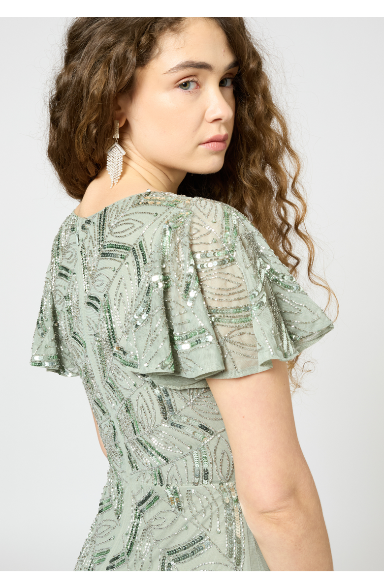 BEAUUT Embellished Sequin Beaded Maxi Dress With Short Sleeve, Alternate, color, Sage Green