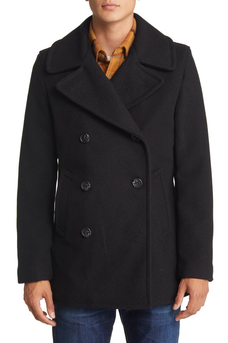 Slim Fit Wool Naval Officer's Coat, Main, color, BLACK