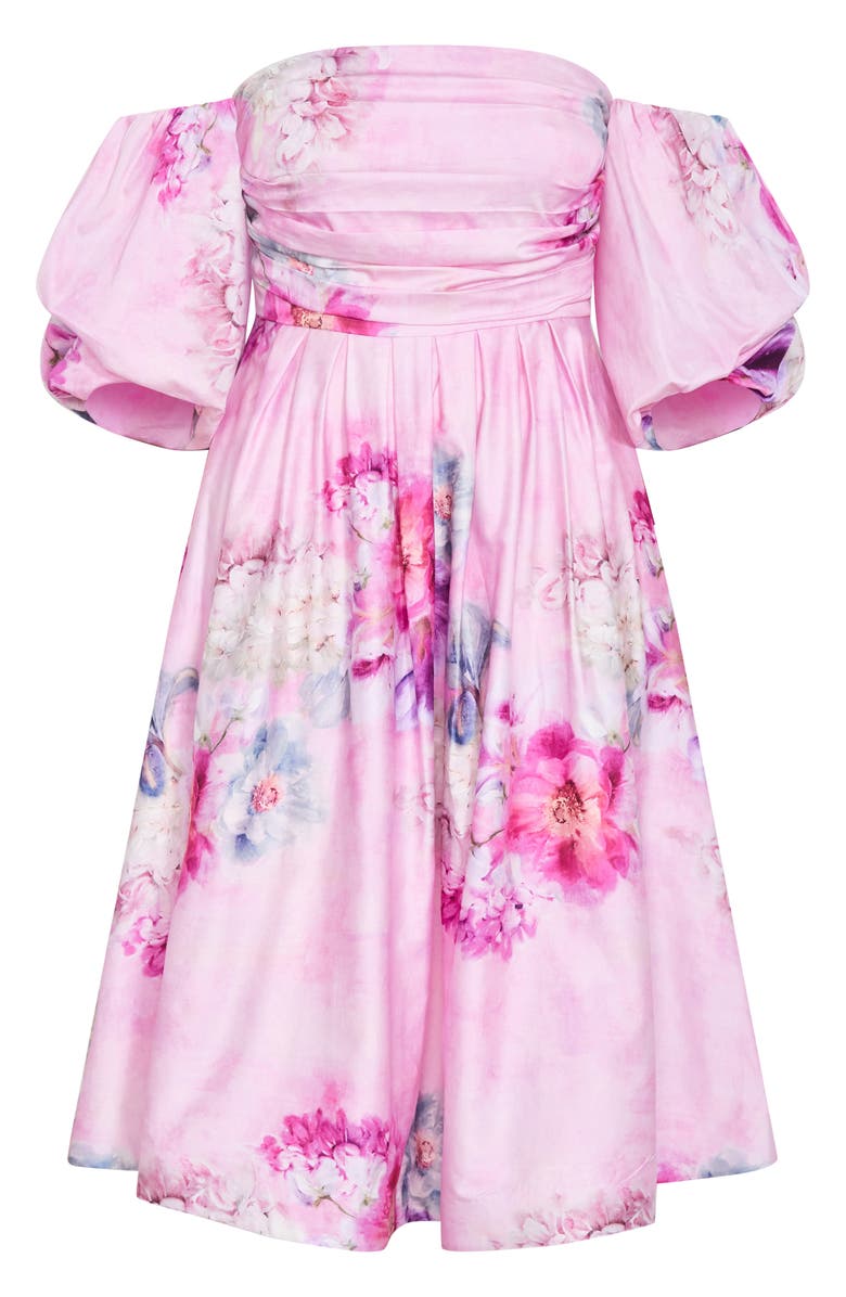 City Chic Rosalee Floral Off the Shoulder Cotton Dress, Alternate, color, Gilded Garden