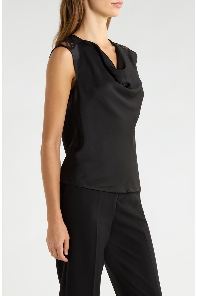 Lace Trim Cowl Neck Sleeveless Top, Alternate, color, RICH BLACK