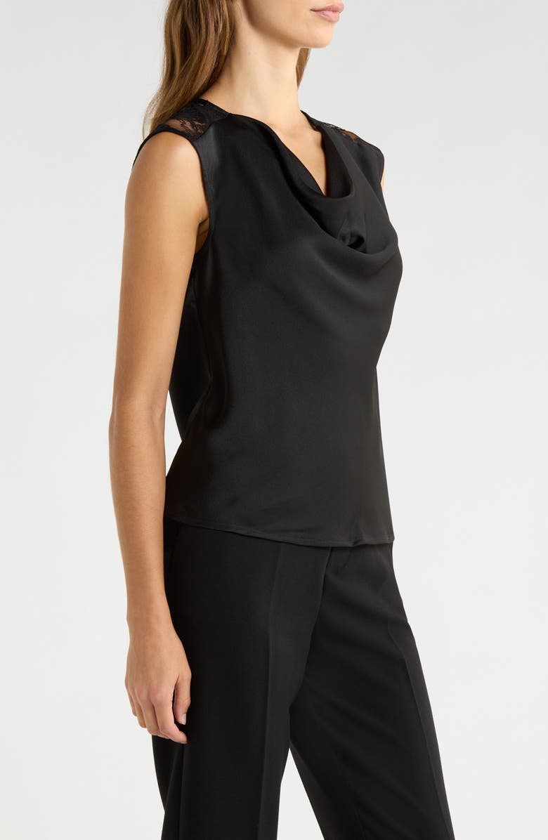 Vince Camuto Lace Trim Cowl Neck Sleeveless Top, Alternate, color, Rich Black