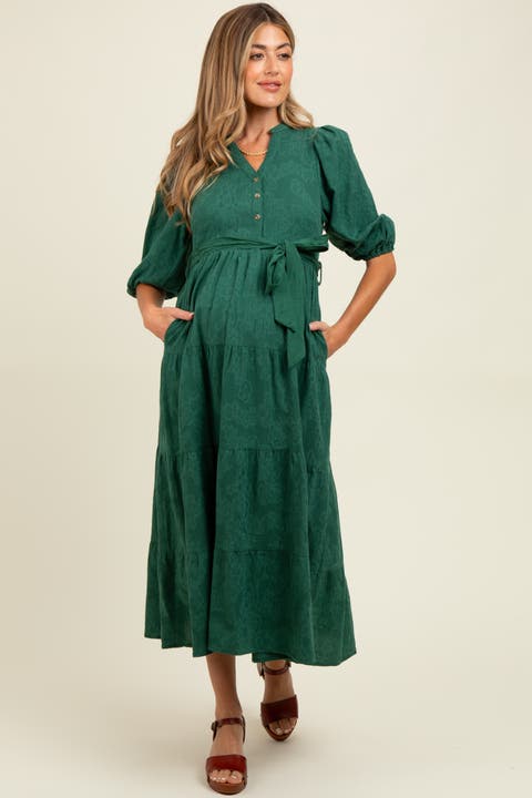 Floral Jacquard Button Front Tiered Dress