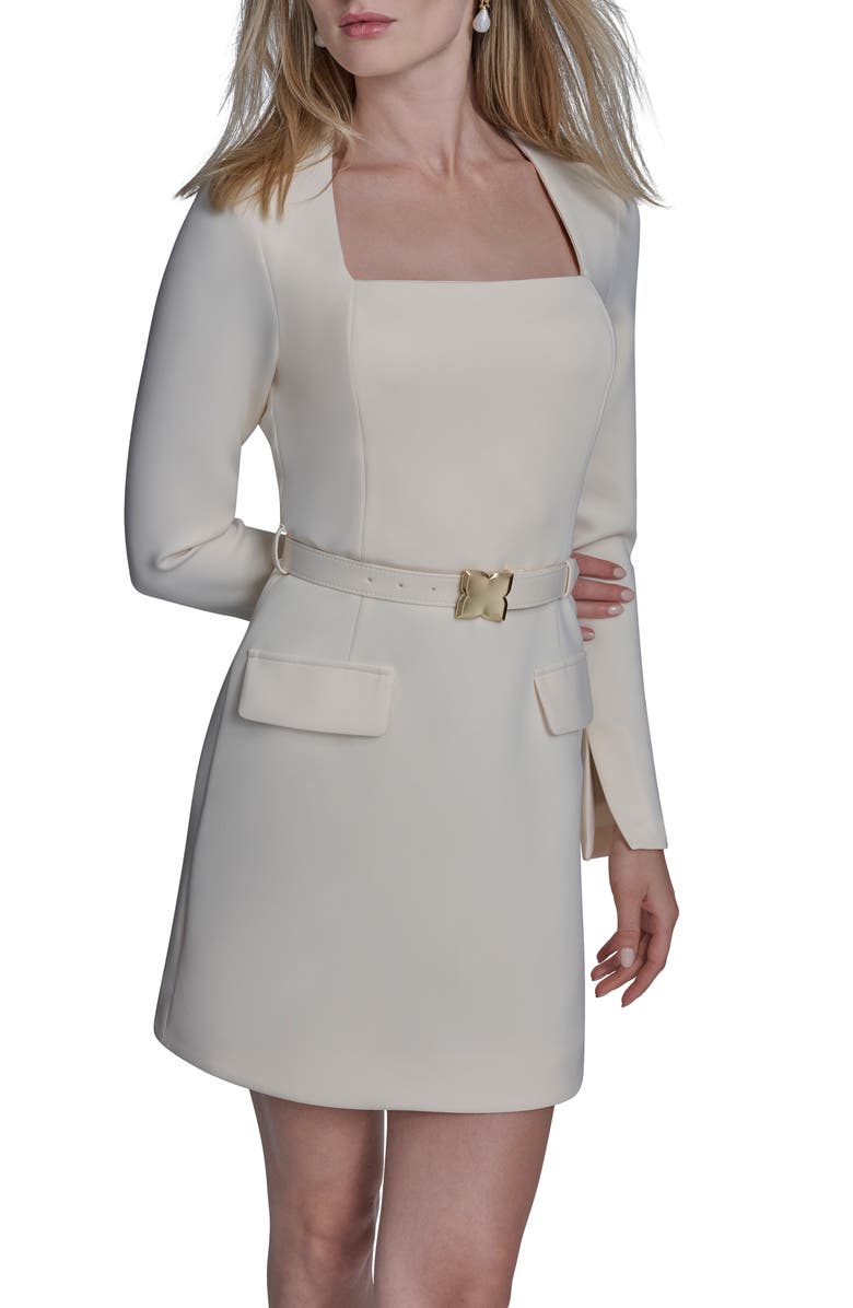 BCBG Belted Long Sleeve Sheath Dress, Alternate, color, Ecru