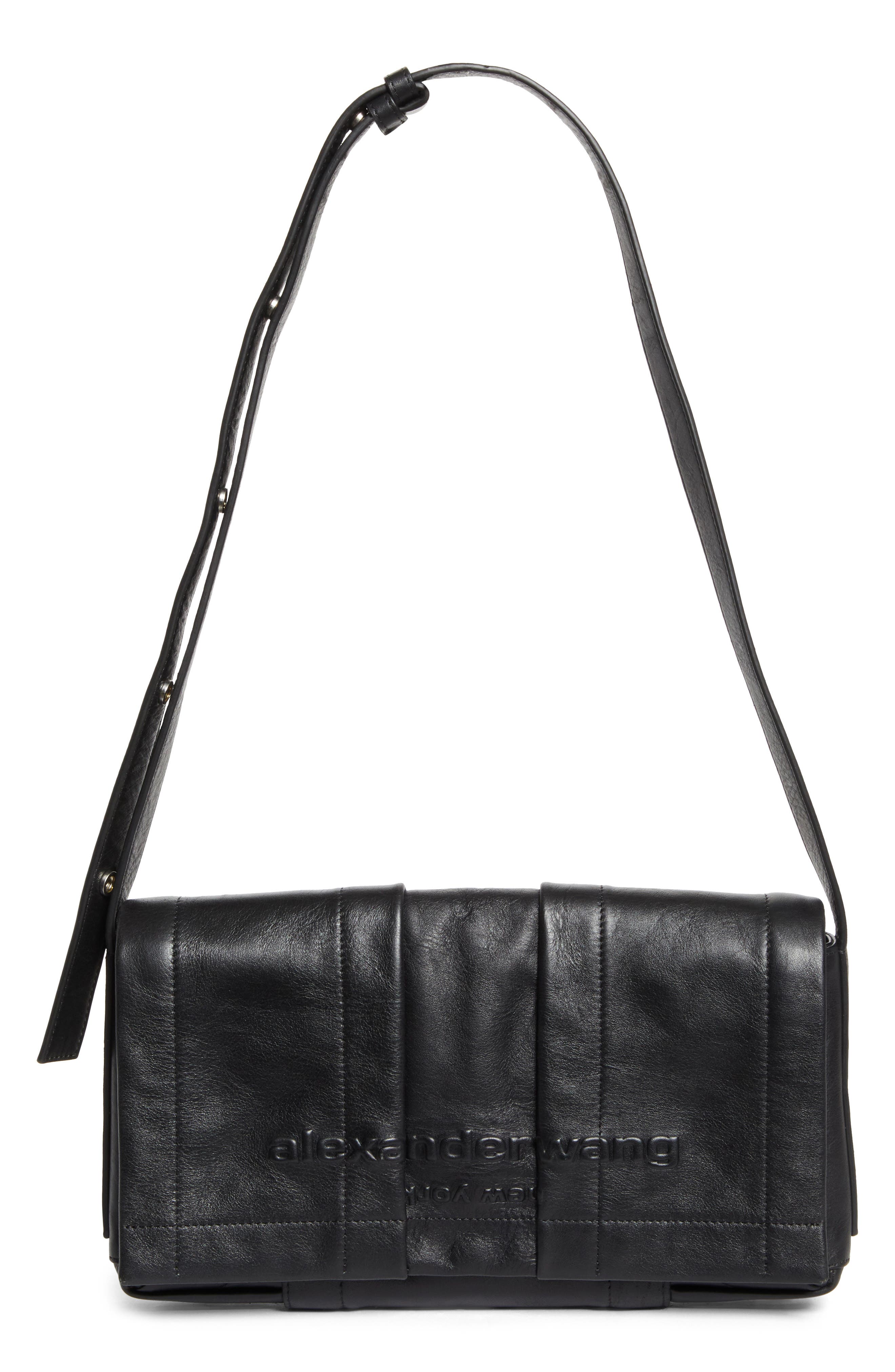 Alexander Wang Medium Pack Flap Leather Crossbody Bag, Alternate, color, Black