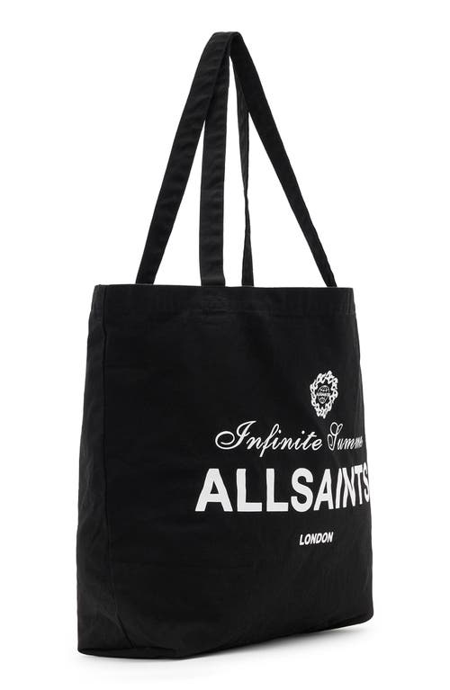 Allsaints Soleil Graphic Canvas Tote In Washed Black