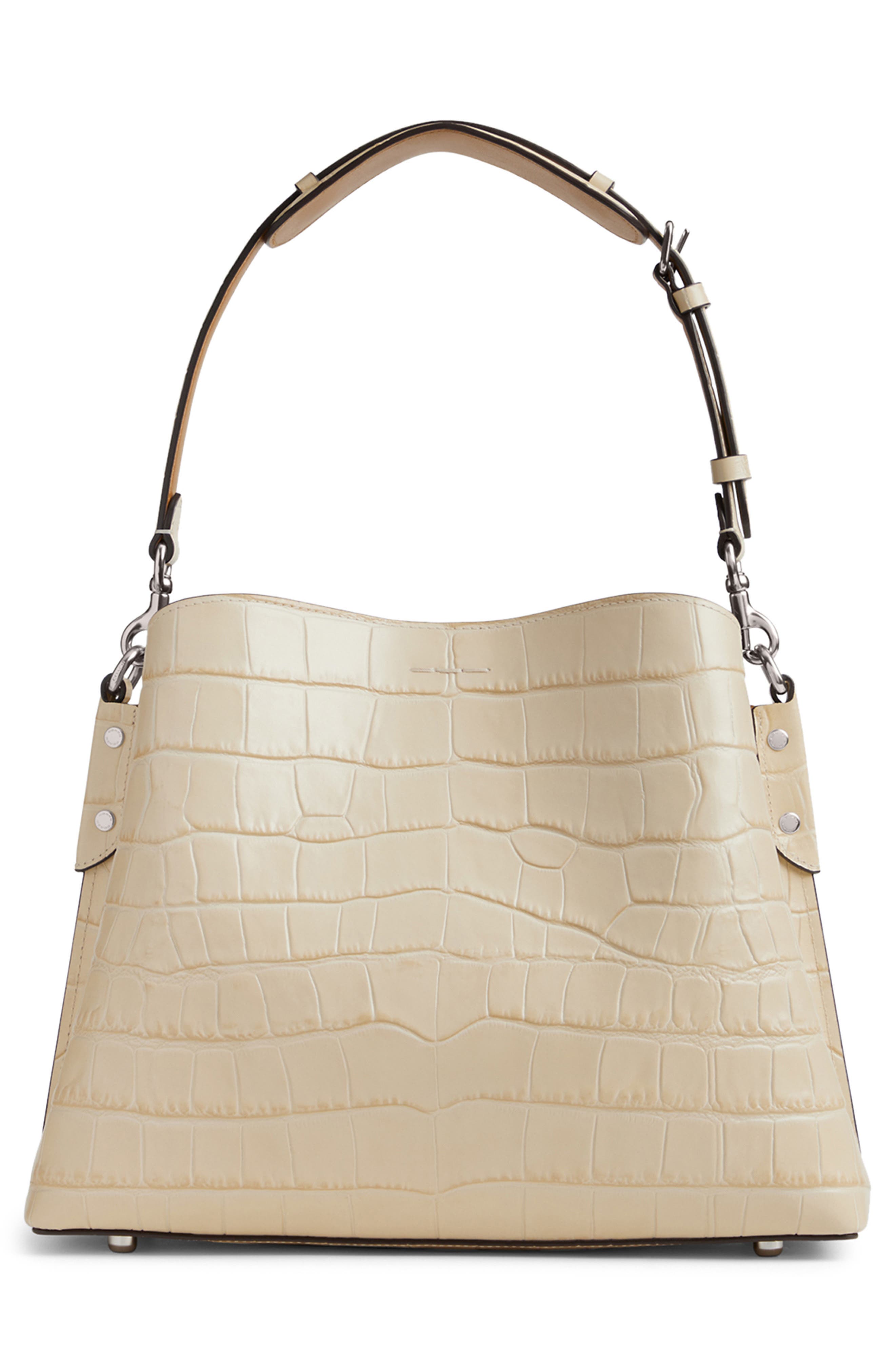 COACH Willow Croc Embossed Leather Shoulder Bag, Alternate, color, 