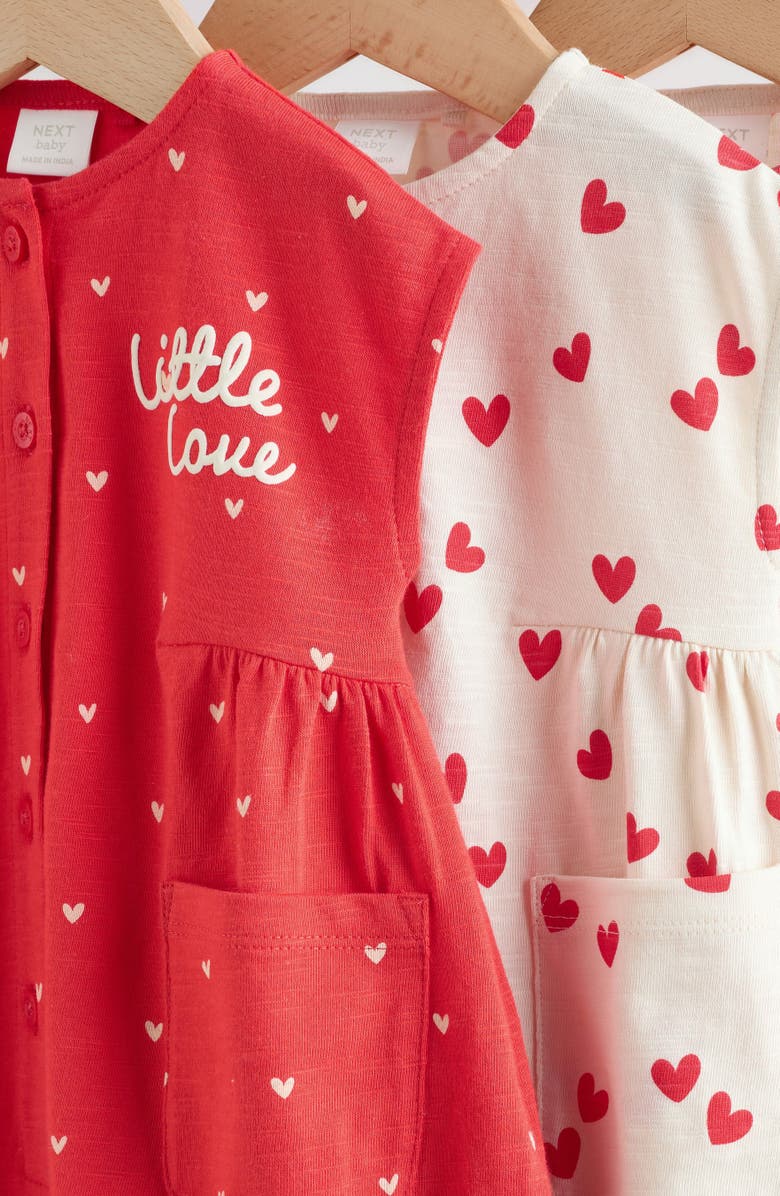 NEXT 3-Pack Cotton Heart Rompers, Alternate, color, Red