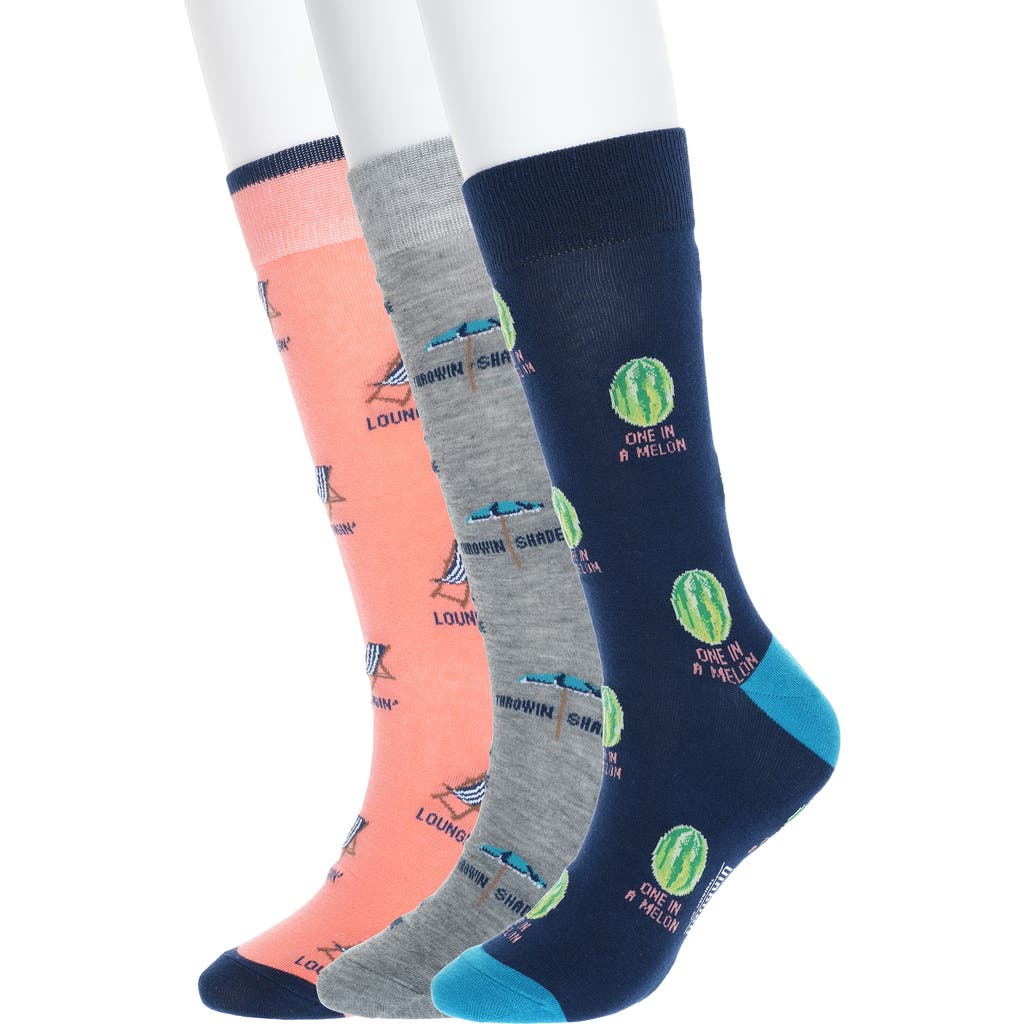 Original Penguin Loungin' 3-pack Assorted Crew Socks In Coral