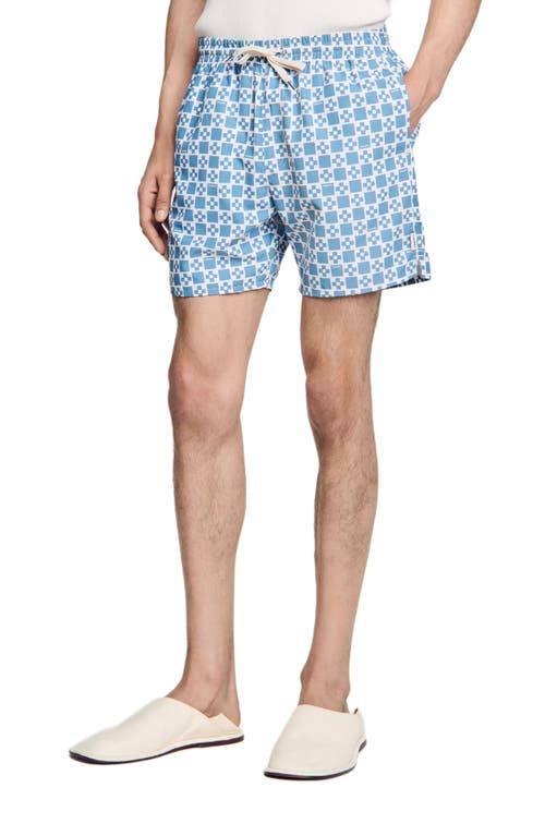 Sandro Square Cross Swim Shorts In Blue Sky