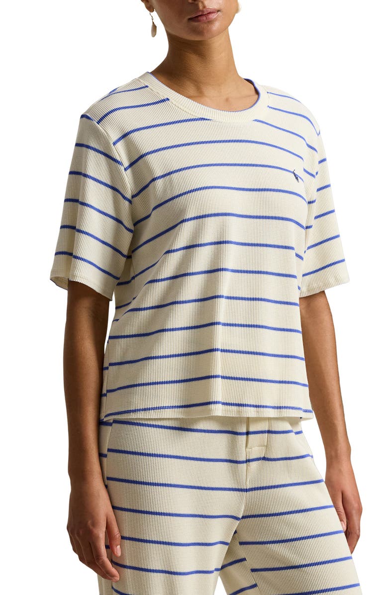 Polo Ralph Lauren Stripe Cotton Blend Thermal Pajamas, Alternate, color, Egret Stripe