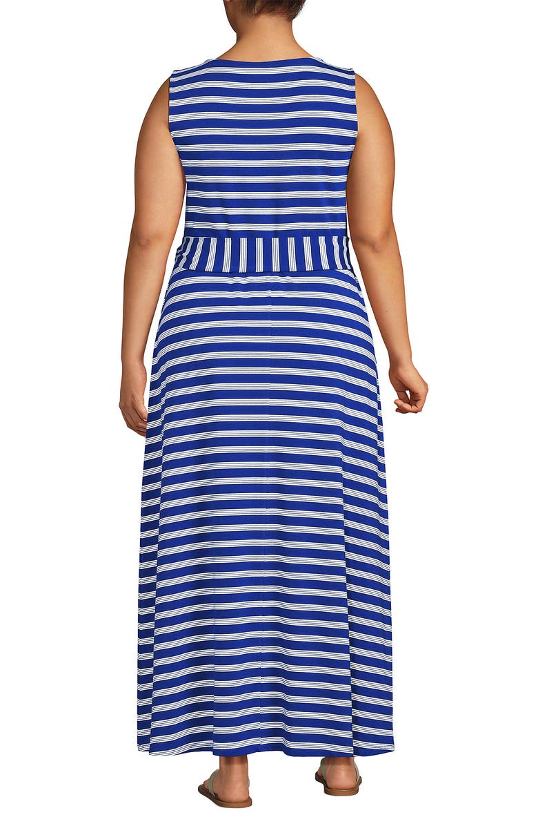Lands' End Plus Size Cotton Modal Sleeveless Tie Waist Maxi Dress, Alternate, color, Sapphire Gem Blue Quad Stripe