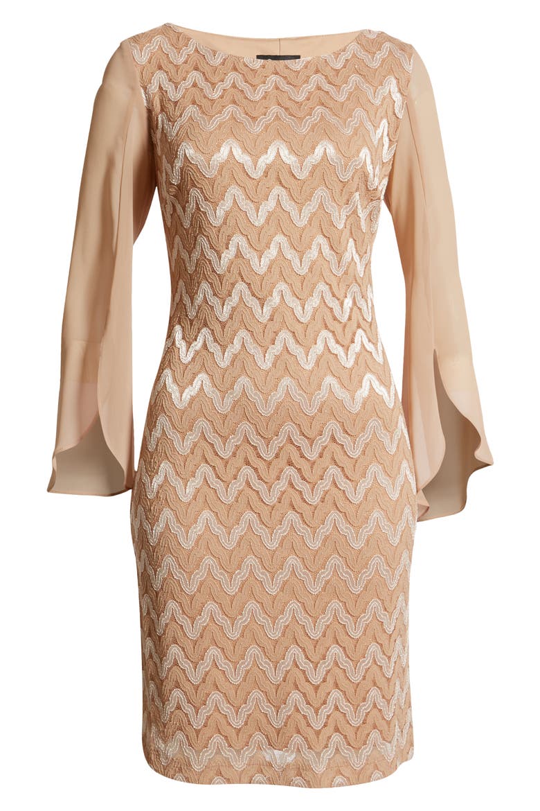 Lace Overlay Sheath Dress, Alternate, color, TAUPE