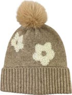 MARCUS ADLER Flower Faux Fur Pompom Beanie
