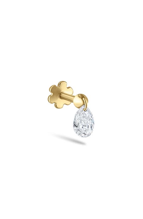 Single Floating Pear Diamond Charm Threaded Stud Earring