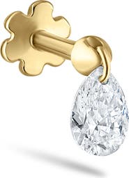 MARIA TASH Single Floating Pear Diamond Charm Threaded Stud Earring