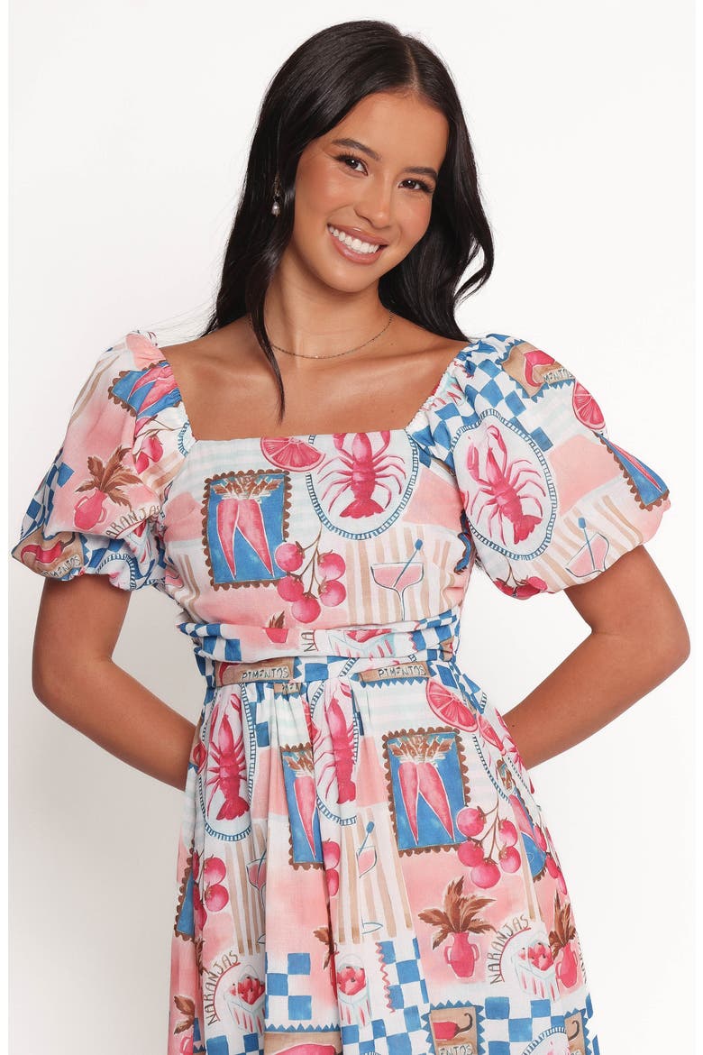 Cleo Puff Sleeve Cotton Midi Dress, Alternate, color, PINK BLUE