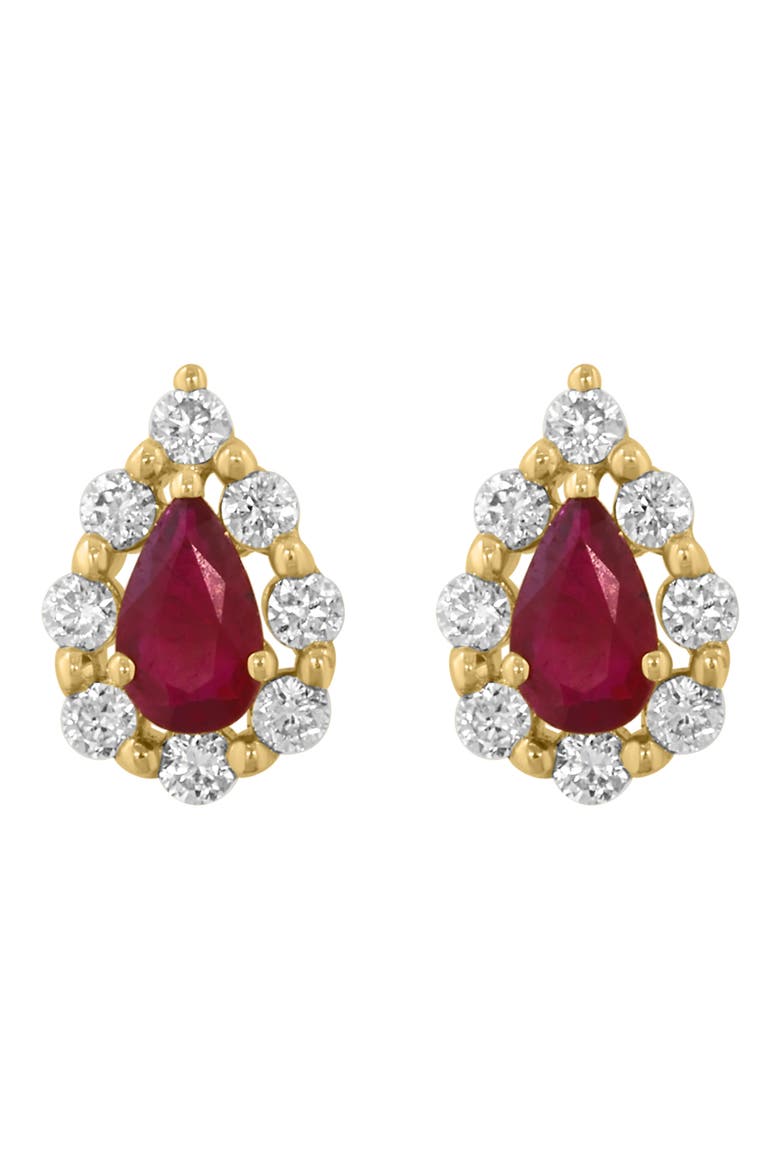 Diamond & Ruby Stud Earrings, Main, color, RED