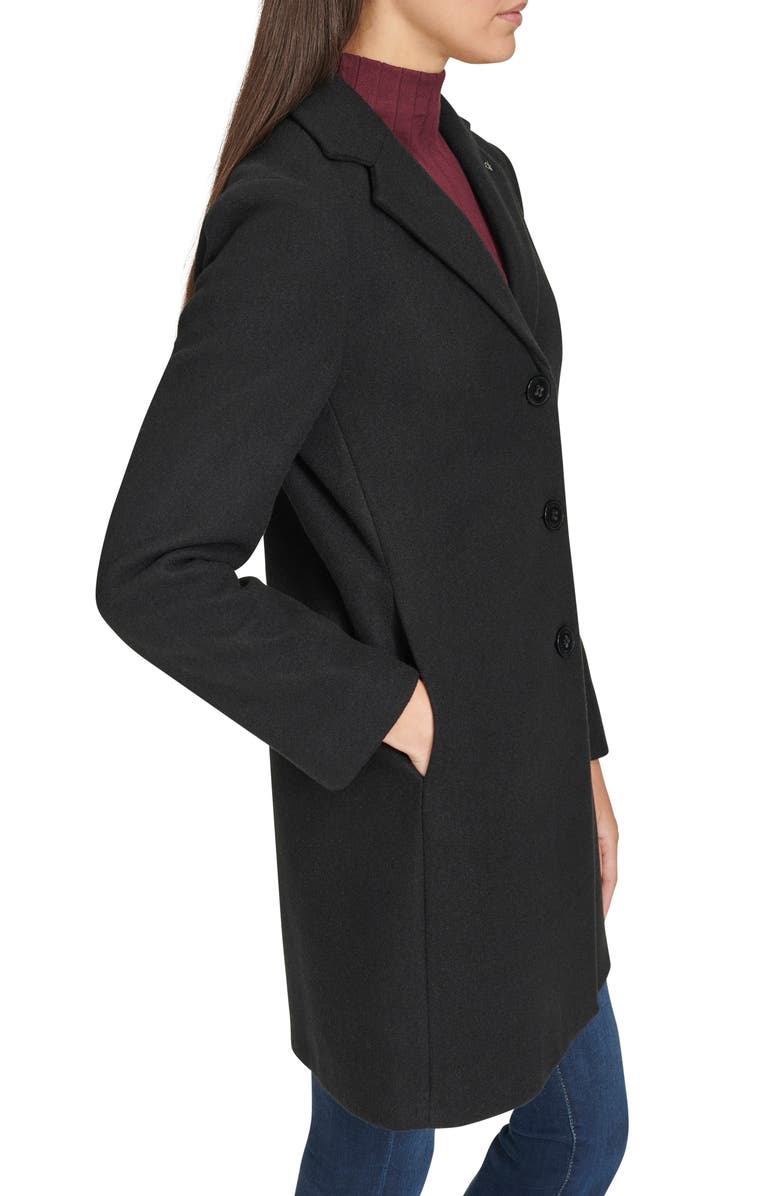 Calvin Klein Classic Notch Lapel Coat, Alternate, color, Black