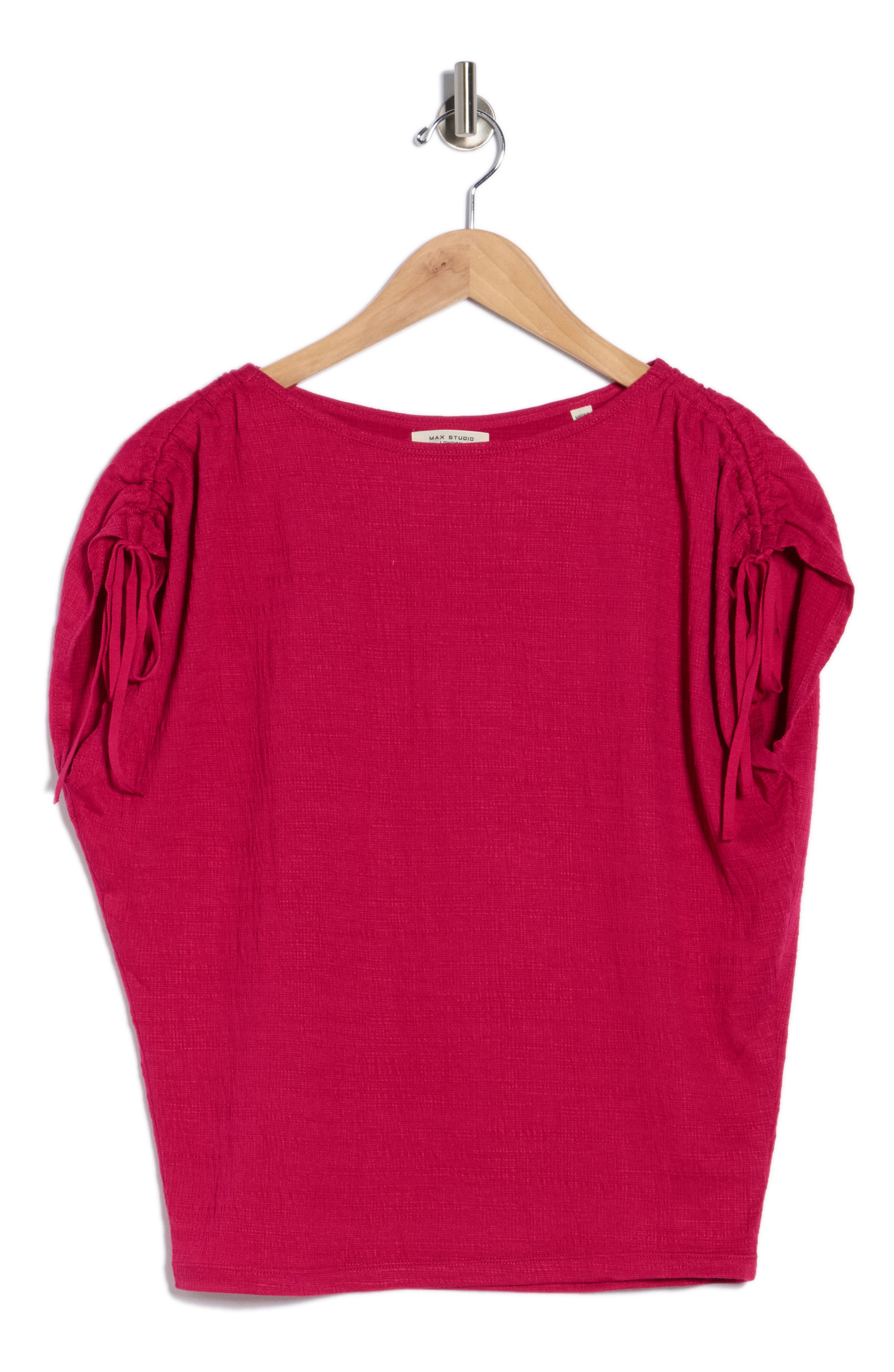 Max Studio Ruched Shoulder Top In Red