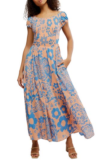 free people ultraviolet maxi dress Free People ultraviolet floral shirred bust midaxi dress in monochrome