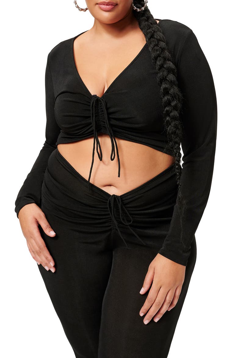 V-Neck Ruched Crop Top, Alternate, color, BLACK001