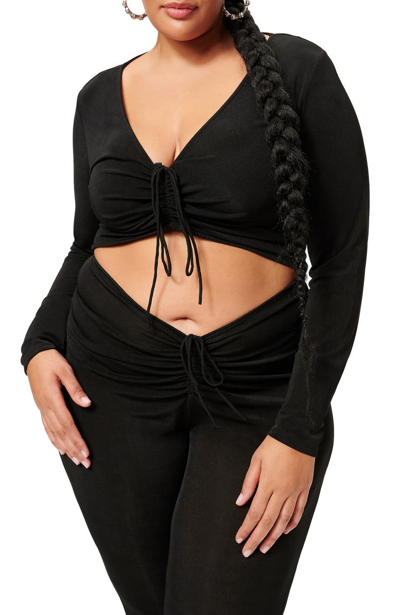 Good American V-Neck Ruched Crop Top, Alternate, color, 