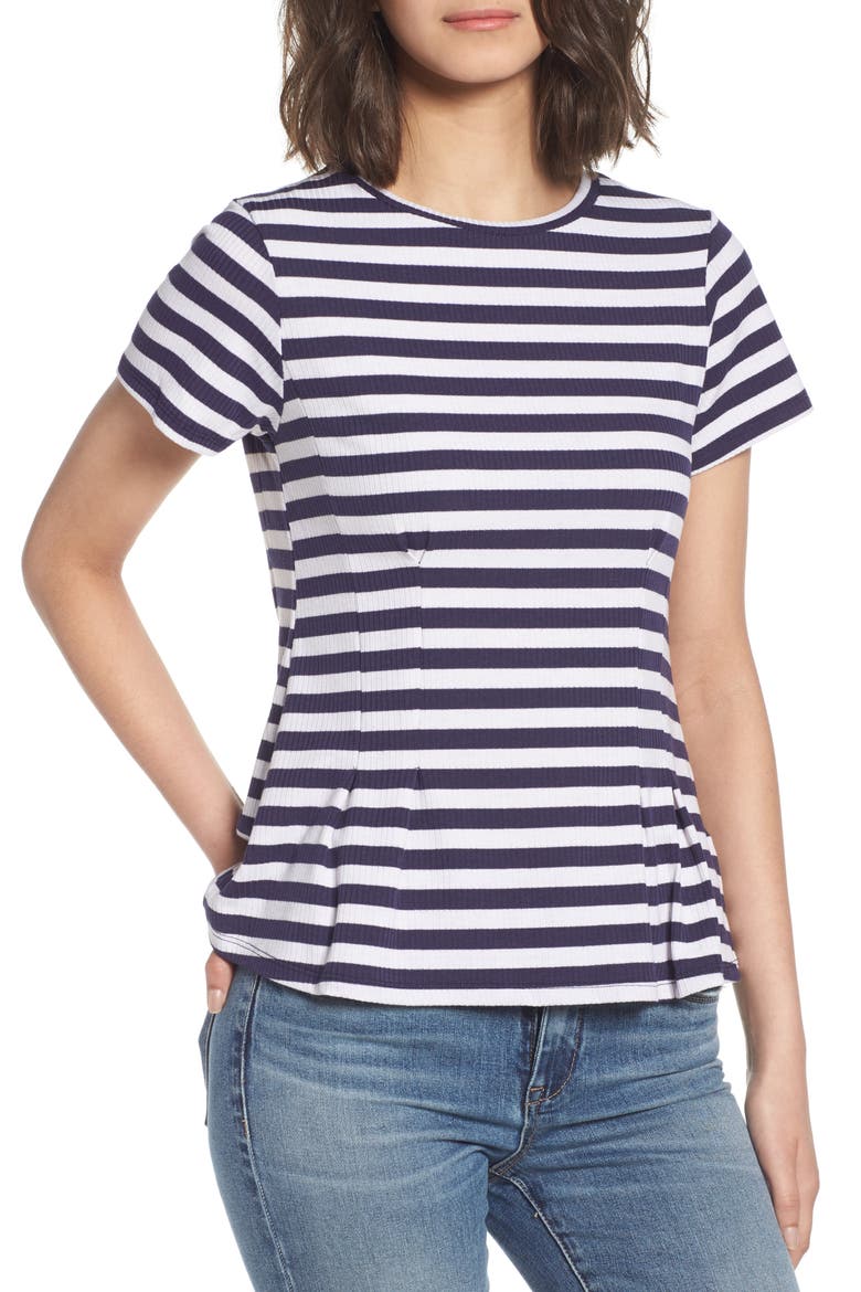 Stripe Peplum Tee, Main, color, NAVY/ WHITE STRIPE
