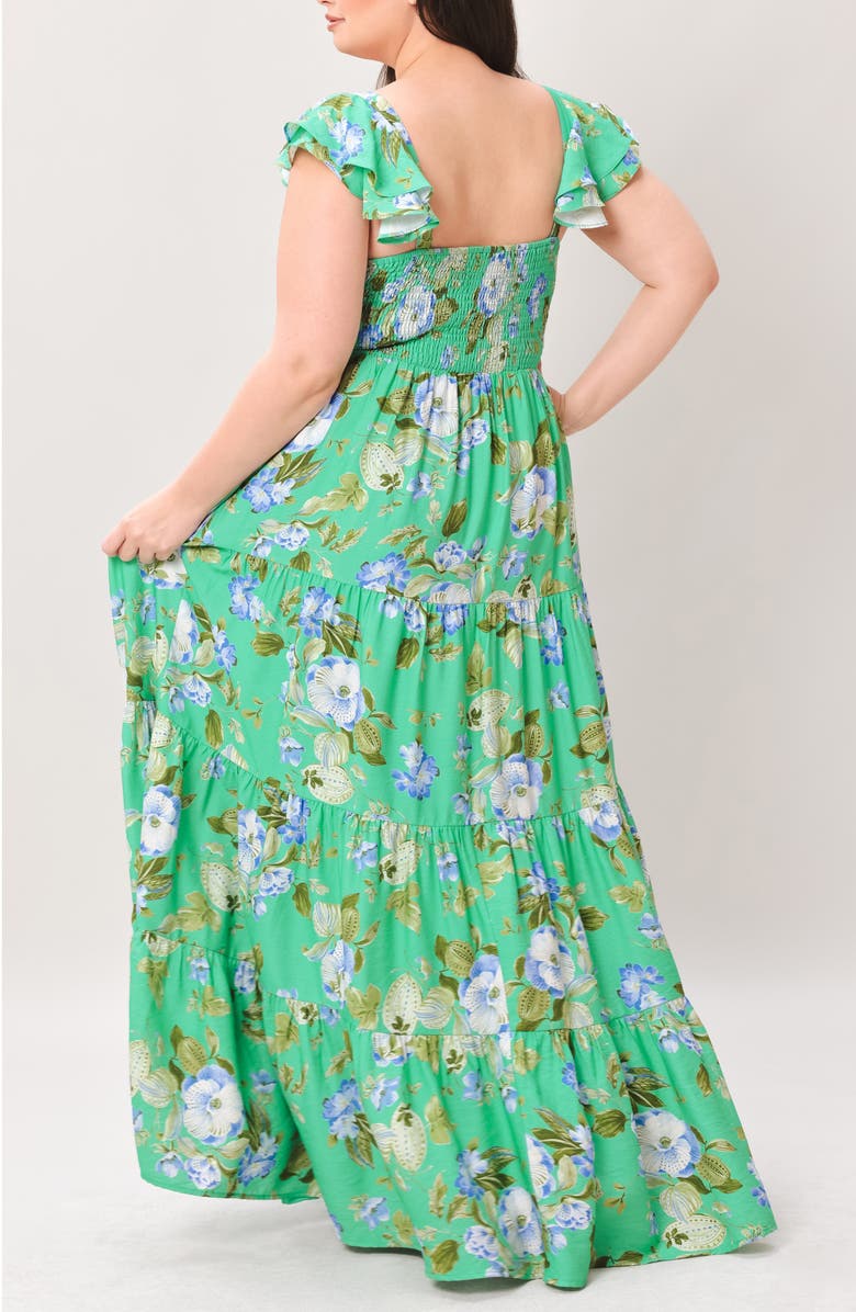 FLYING TOMATO Printed Maxi Dress, Alternate, color, Teal