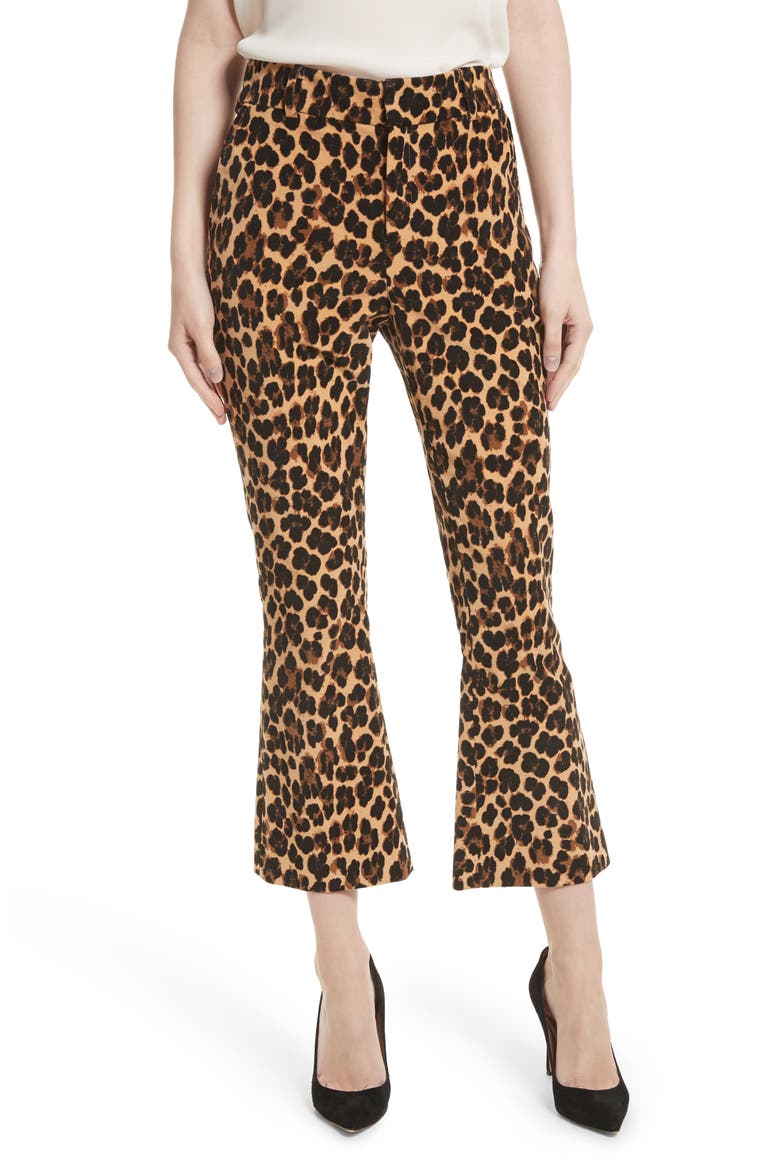 Cheetah Print Velvet Crop Flare Pants, Main, color, CHEETAH