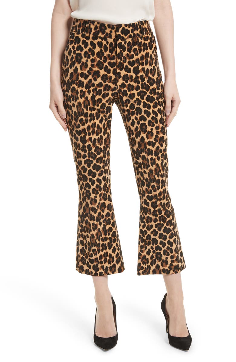 FRAME Cheetah Print Velvet Crop Flare Pants, Main, color, 