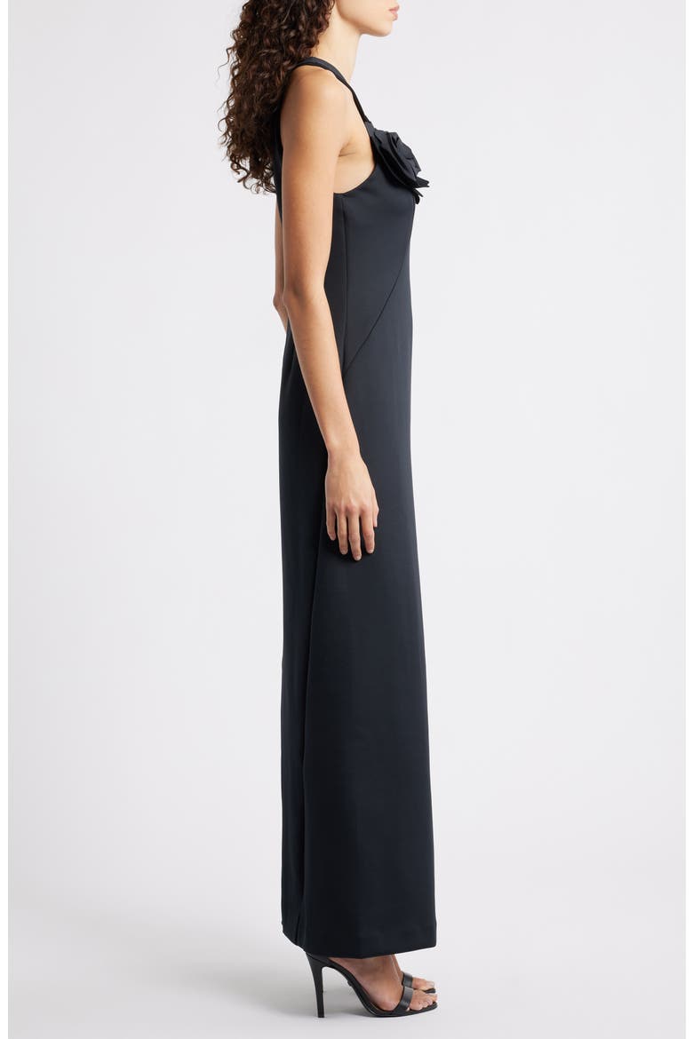 Gianna Rosette Halter Maxi Dress, Alternate, color, NOIR