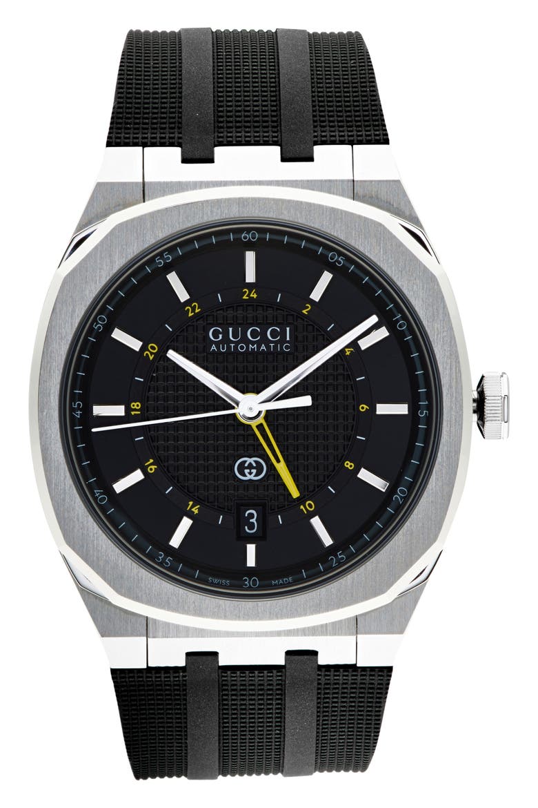 25H Automatic Rubber Strap Watch, 40mm, Main, color, BLACK