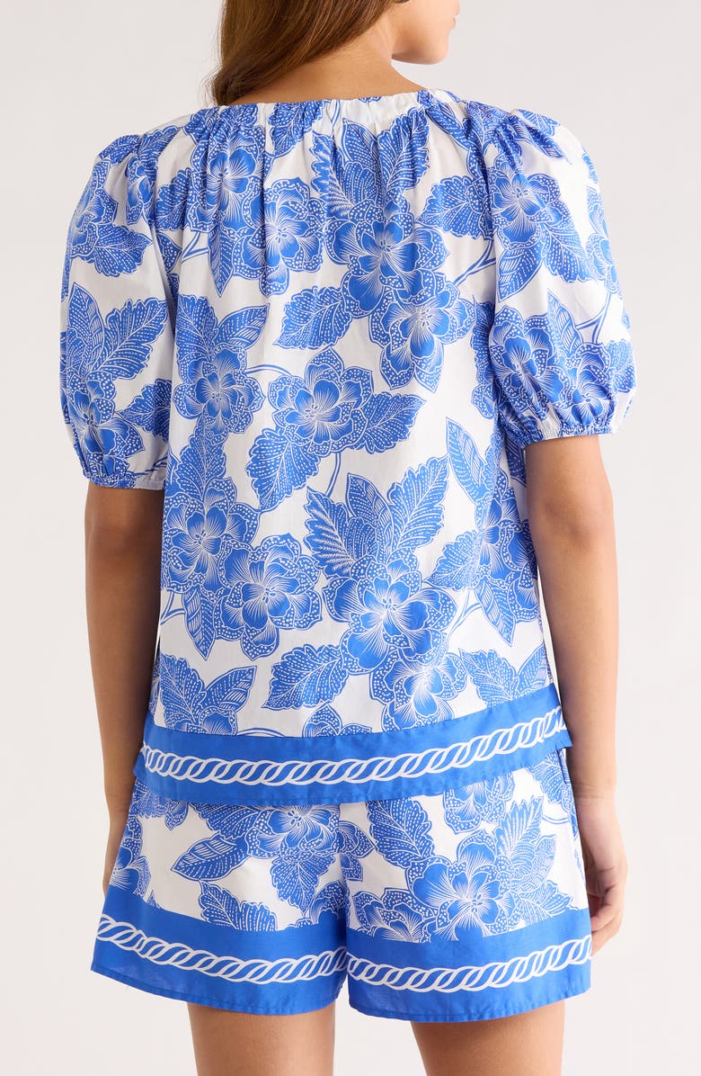 SUGARLIPS Rency Floral Billy Puff Sleeve Top, Alternate, color, White-Blue