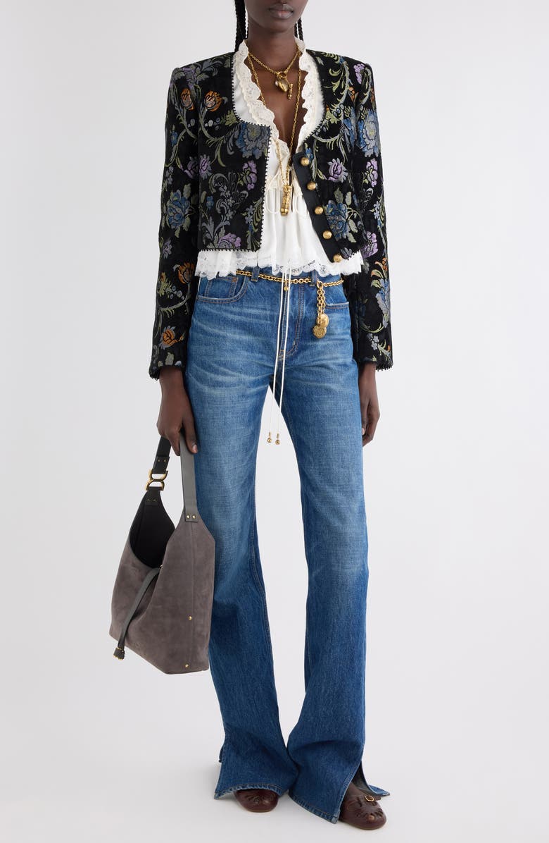 Chloé Floral Tapestry Jacquard Crop Jacket, Alternate, color, Multicolor Black