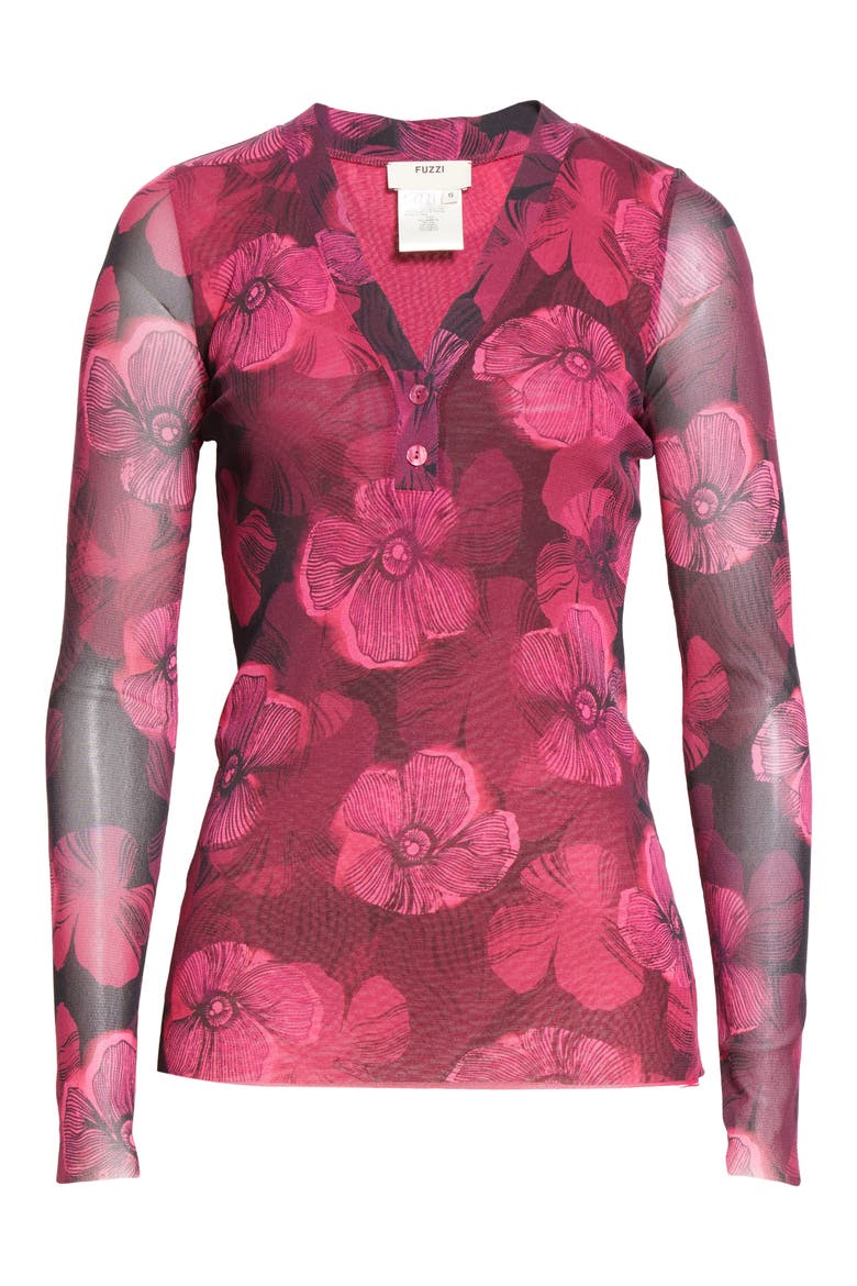 Floral V-Neck Mesh Top, Alternate, color, BEGONIA