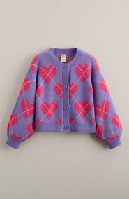 Tucker + Tate Kids' Heart Argyle Cotton Blend Jacquard Cardigan