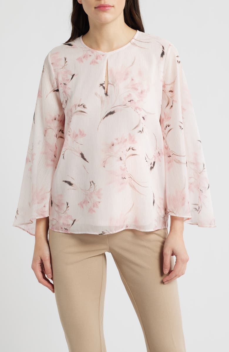 Anne Klein Texture Keyhole Top, Main, color, Soft Blossom Multi