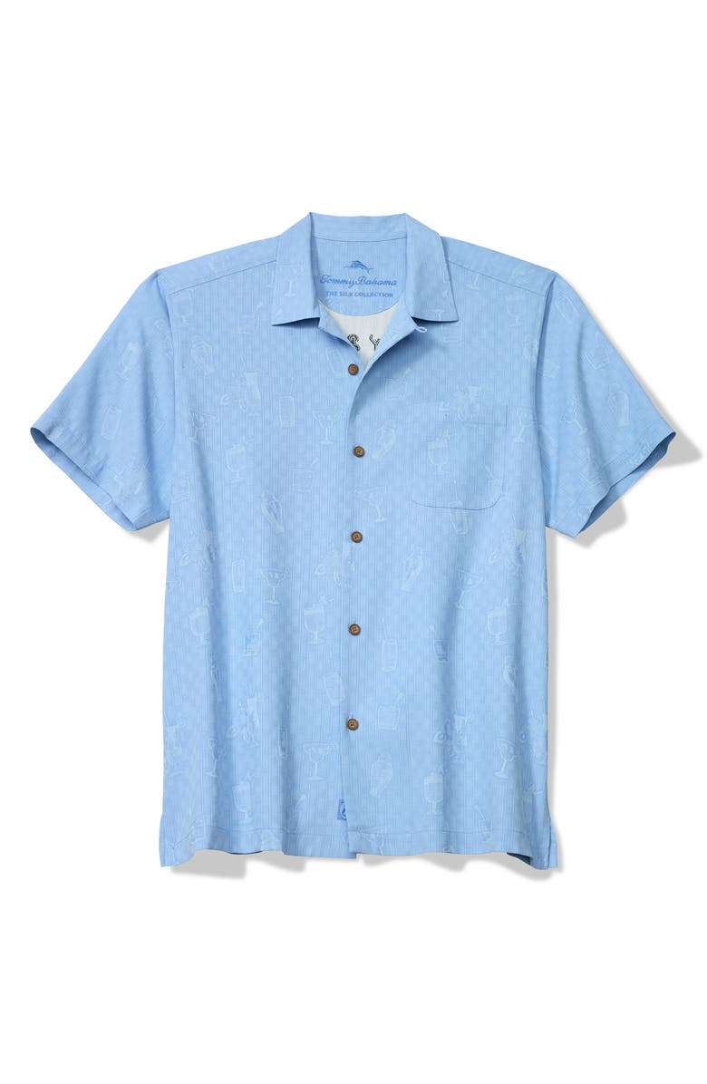 Tommy Bahama Drinks Well with Others Embroidered Silk Camp Shirt, Alternate, color, Canyon Sky