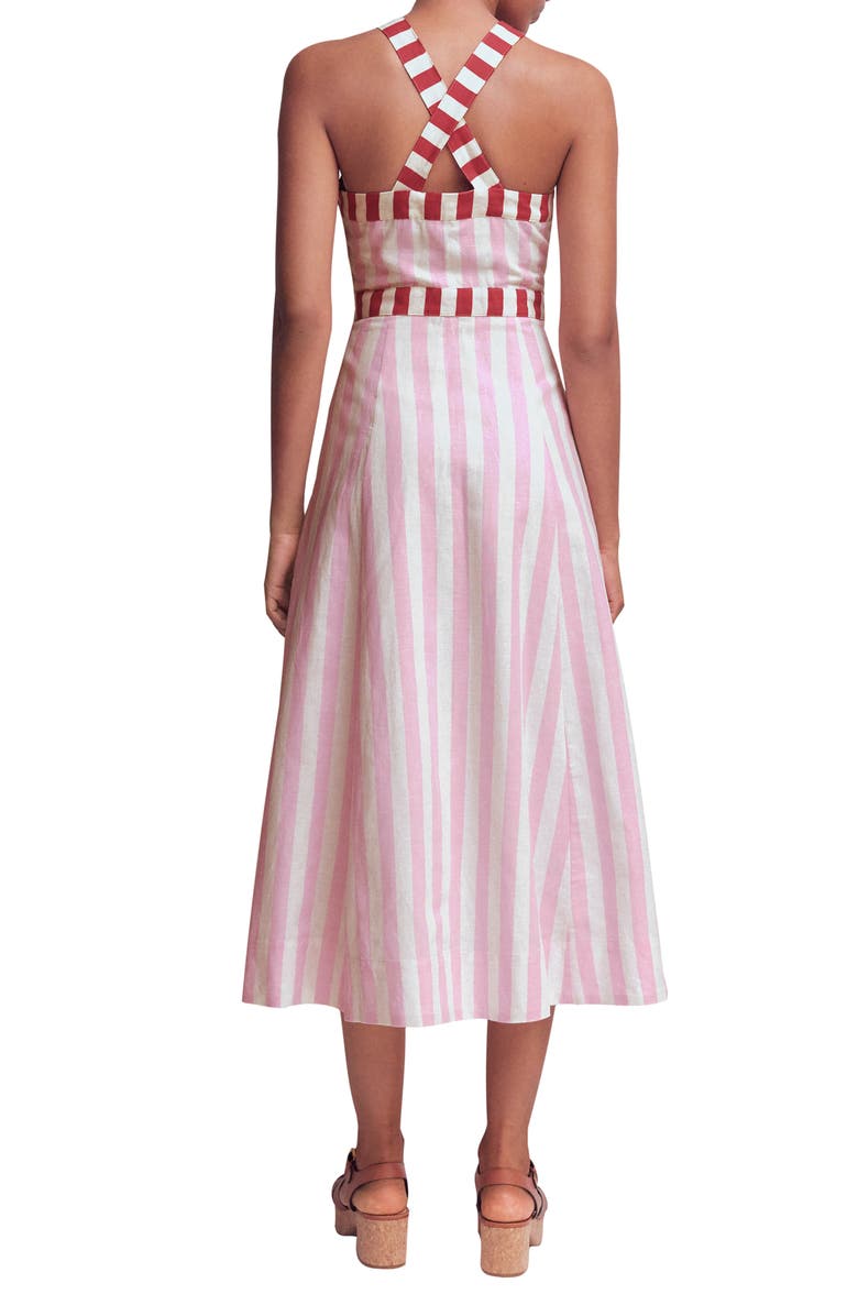Boden Cross Back Linen Blend Dress, Alternate, color, Pink Ivory