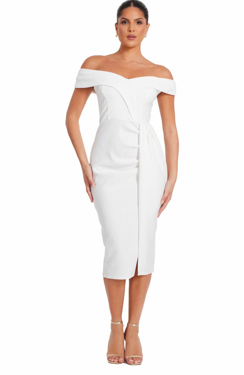 QUIZ Jacquard Bardot Wrap Dress, Main, color, 