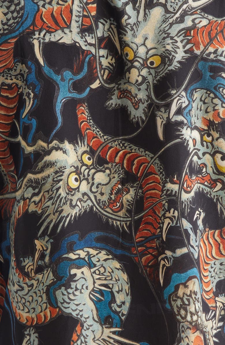 ENDLESS JOY Tiga Naga Silk Crepe Camp Shirt, Alternate, color, Black Multi