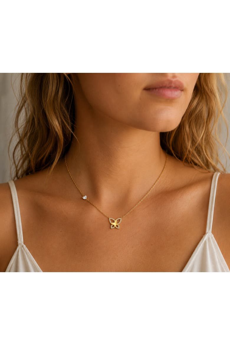 Golden Butterfly Crystal Necklace, Alternate, color, Gold