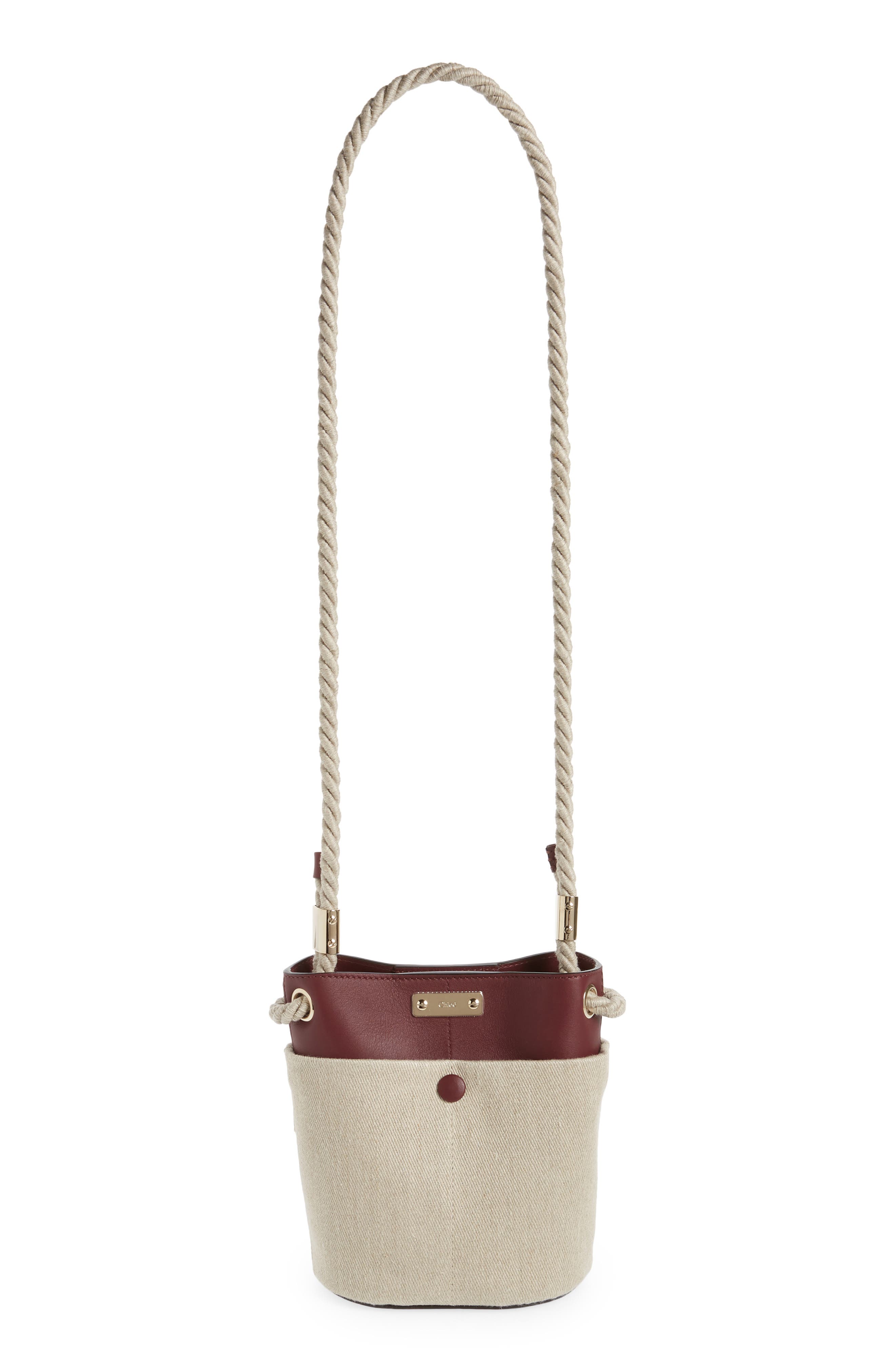 Chloé Key Small Linen & Leather Bucket Bag, Alternate, color, 