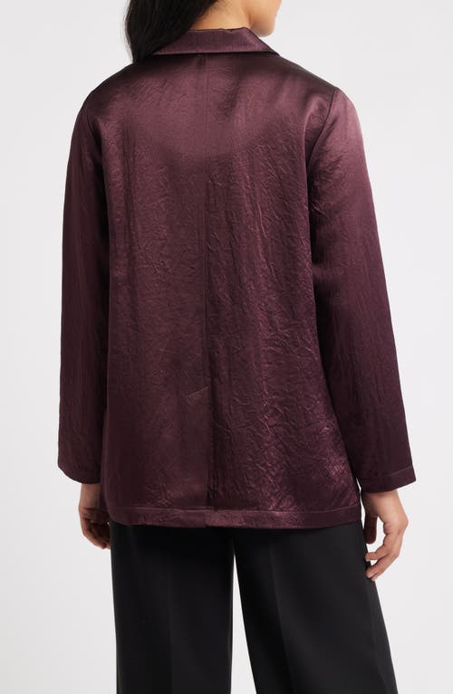 Eileen Fisher Crinkled Satin Blazer In Burgundy