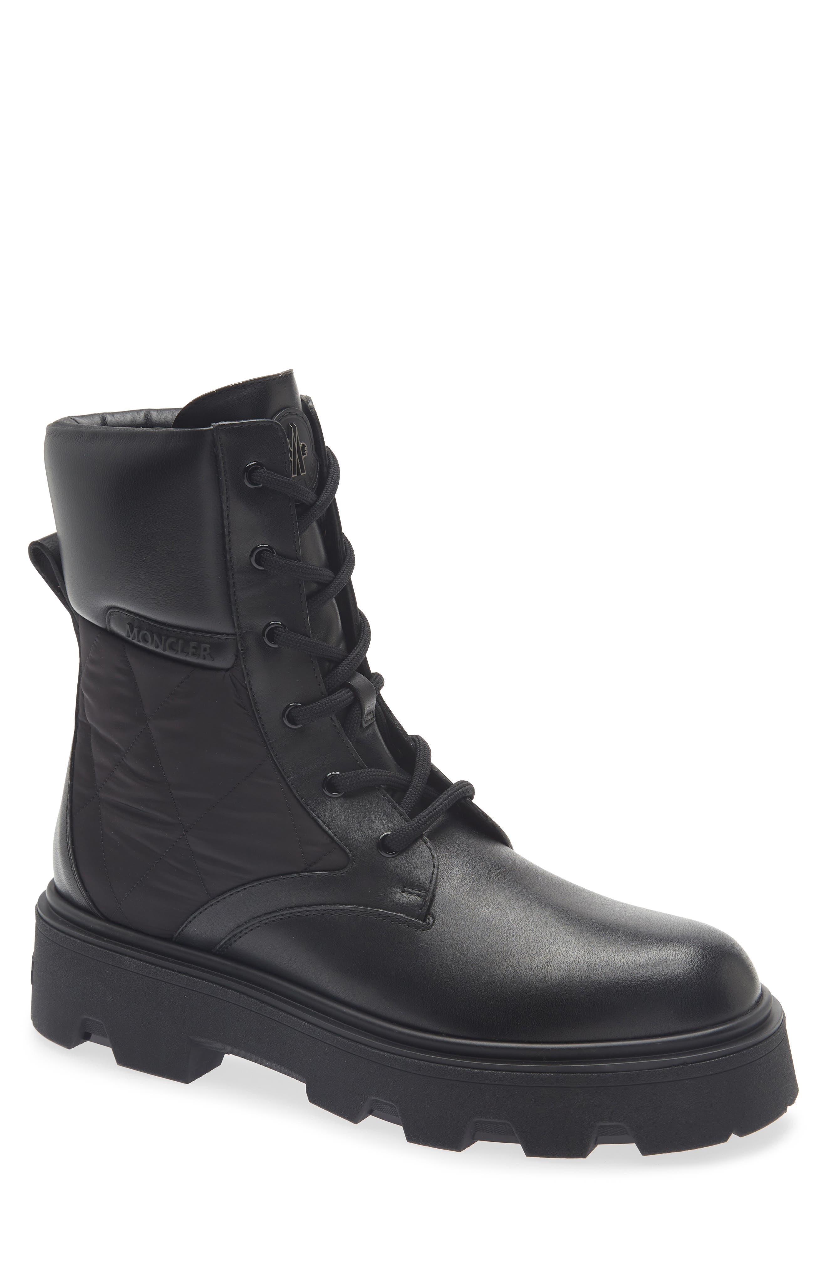 Aurea Lace-Up Leather Bootie, Main, color, BLACK
